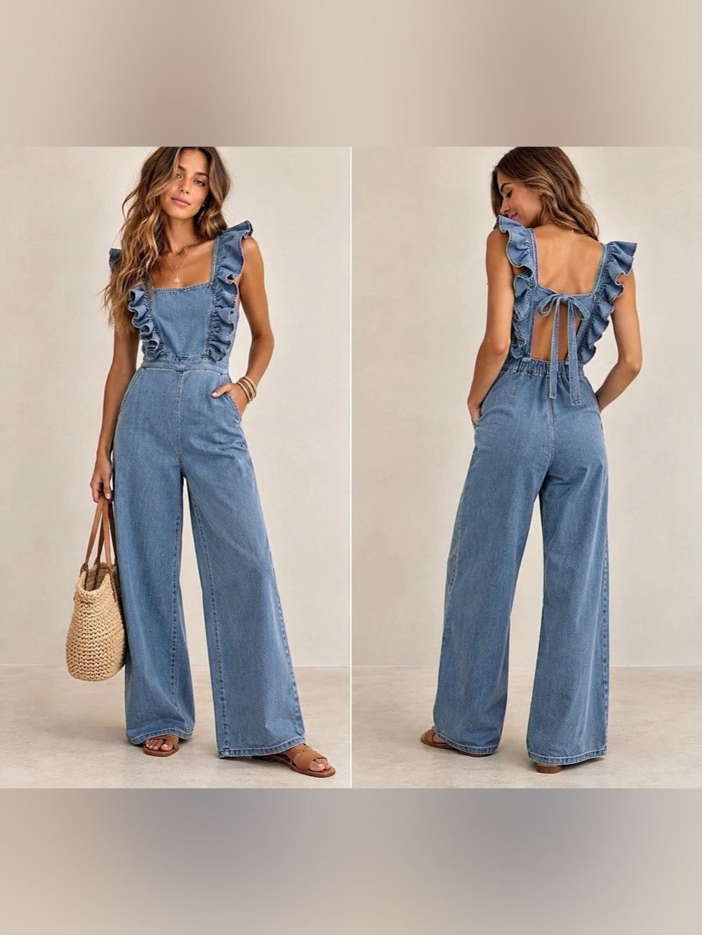 Women's Blue Wide Leg Jumpsuit